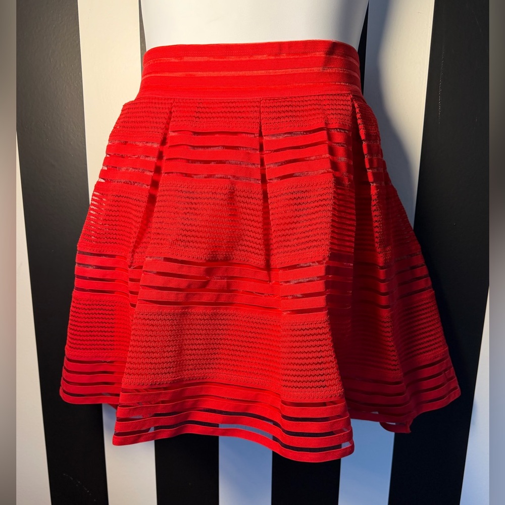 Stunning Torrid Red Striped Mesh Skater Skirt w/ Thick Elastic Waistband - SZ 1X
